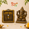 Prithvirooh Gomay Ganesha Idol (8.5") & Lakshmi Charan Paduka (3×3") Combo | Handcrafted Eco-Friendly Spiritual Gift Set